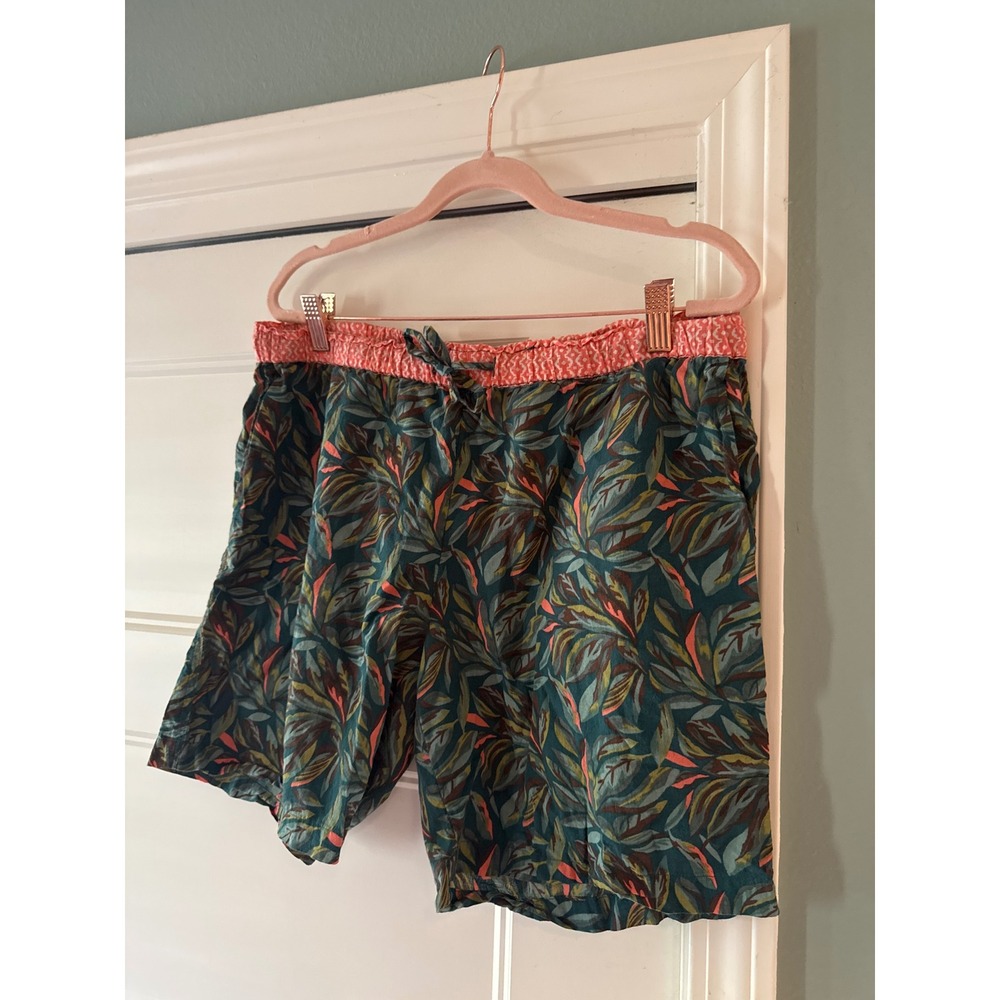 Womens Sundance Shorts Kalini Medium Tropical Leaf Print Teal Cotton Pockets